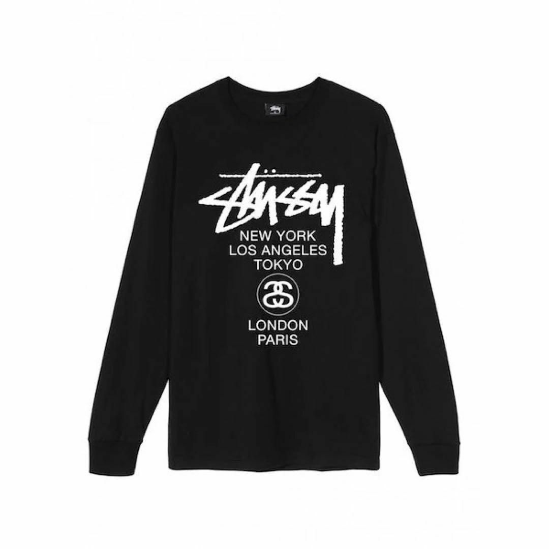 STUSSY(ステューシー)のステューシーWORLD TOUR L/S TEE ロングスリー　黒　L ブラック メンズのトップス(Tシャツ/カットソー(七分/長袖))の商品写真