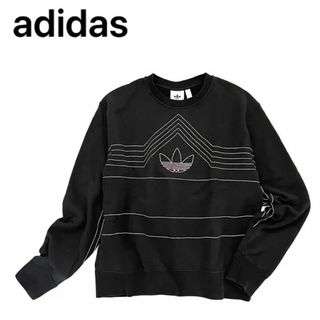 アディダス(adidas)の極美品✨adidas 黒 トレーナー トレフォイル ロゴ メンズ アディダス L(スウェット)