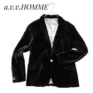 アーヴェヴェ(a.v.v)の美品✨a.v.v.HOMME ベロア テーラード ジャケット 48 L 黒(テーラードジャケット)