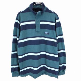 エルエルビーン(L.L.Bean)のL.L.Bean エルエルビーン ハーフボタン ボーダー柄 長袖Ｔシャツ 大きいサイズ ワンポイントロゴ ブルー (メンズ S-R) 中古 古着 O1093(Tシャツ/カットソー(七分/長袖))