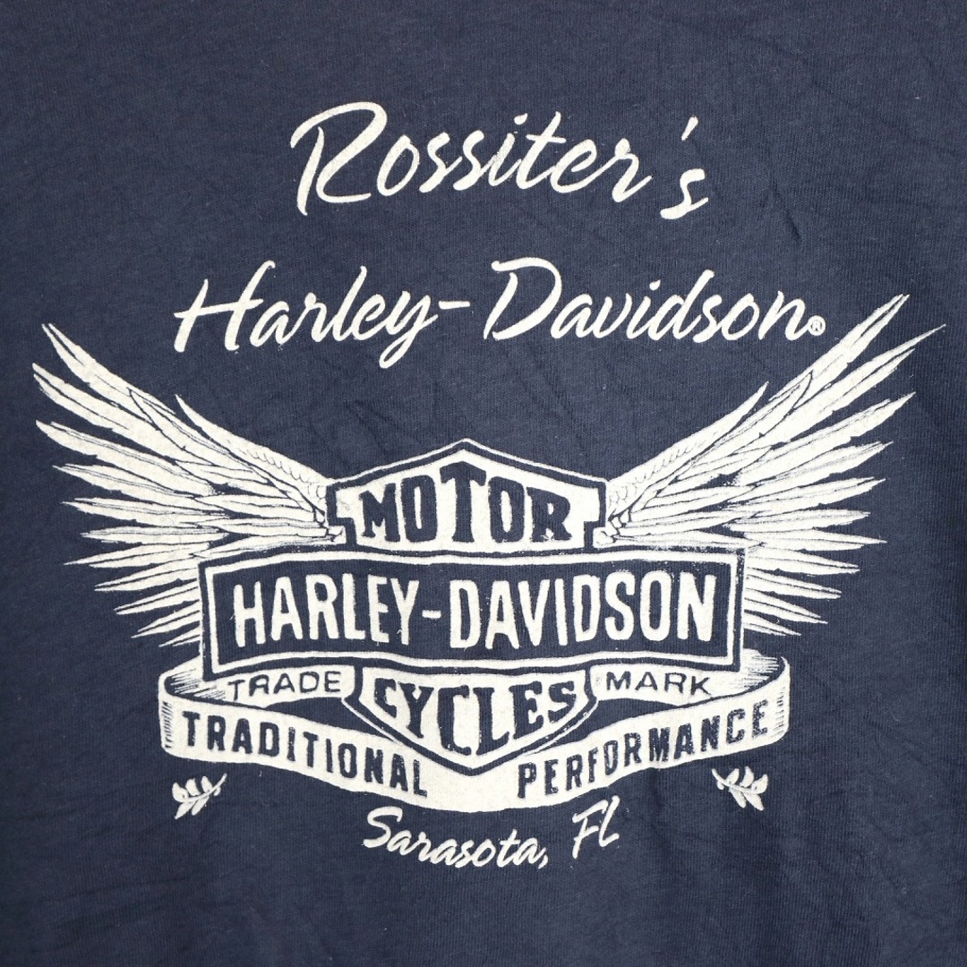 Harley Davidson(ハーレーダビッドソン)の新品タグ付き USA製 HARLEY DAVIDSON ハーレーダビッドソン 英字プリント 長袖Ｔシャツ ネイビー (メンズ XL) 中古 古着 O1117 メンズのトップス(Tシャツ/カットソー(七分/長袖))の商品写真