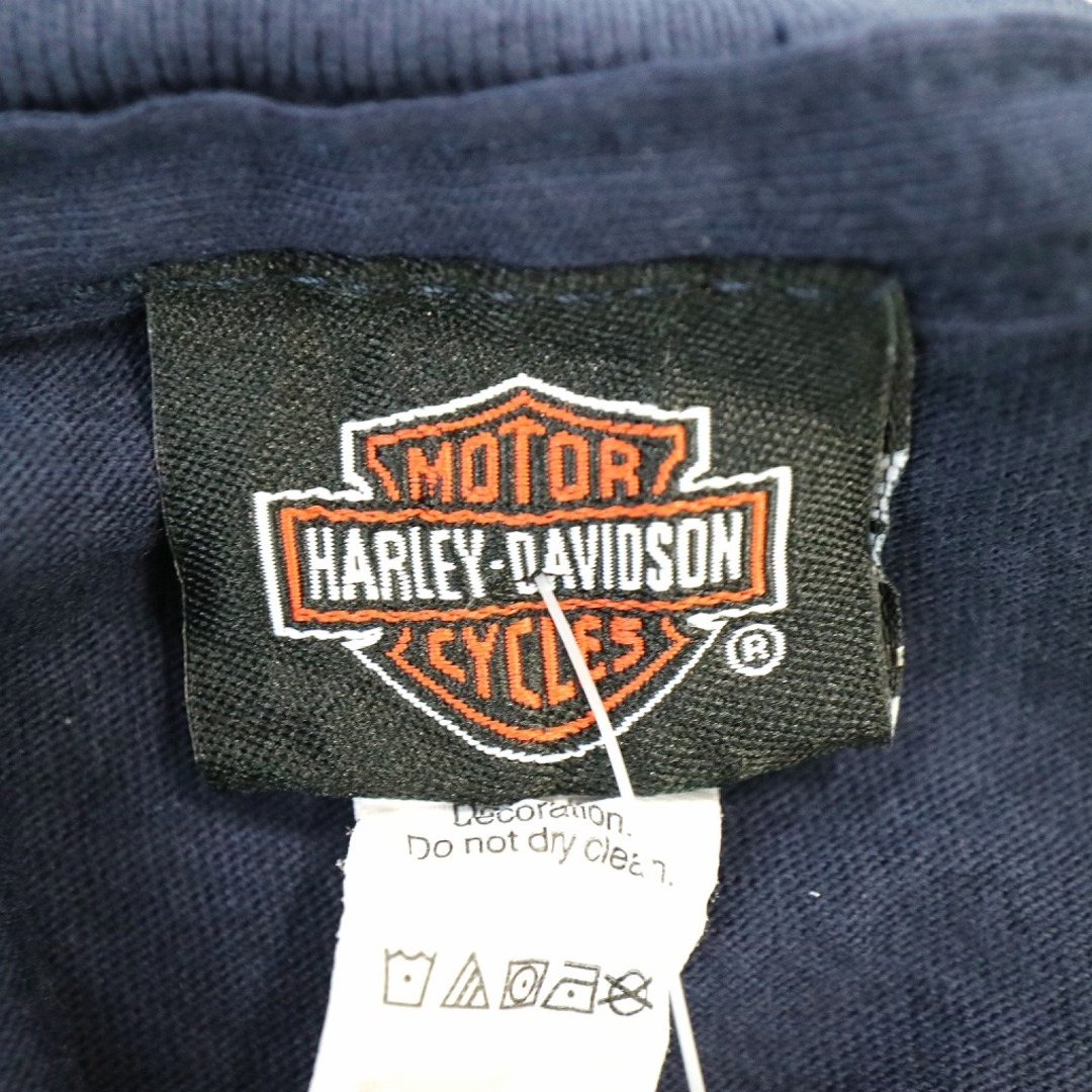 Harley Davidson(ハーレーダビッドソン)の新品タグ付き USA製 HARLEY DAVIDSON ハーレーダビッドソン 英字プリント 長袖Ｔシャツ ネイビー (メンズ XL) 中古 古着 O1117 メンズのトップス(Tシャツ/カットソー(七分/長袖))の商品写真