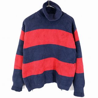 ポロラルフローレン(POLO RALPH LAUREN)の90年代 Polo by Ralph Lauren ポロバイラルフローレン タートルネックセーター ボーダー柄 ネイビー (メンズ M) 中古 古着 O1187(ニット/セーター)