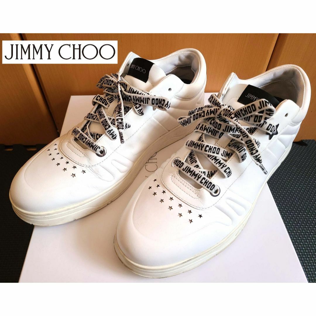 8万円程度正規店購入品ブランド美品 JIMMY CHOO ジミーチュウ HAWAII 白 レザースニーカー