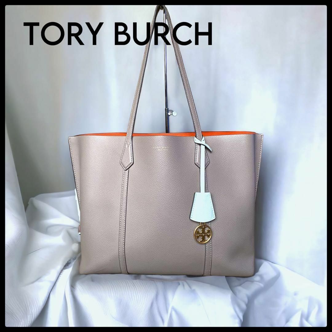 Tory Burchキャンバス×レザートリプルコンパートメントトートハンドバッグ