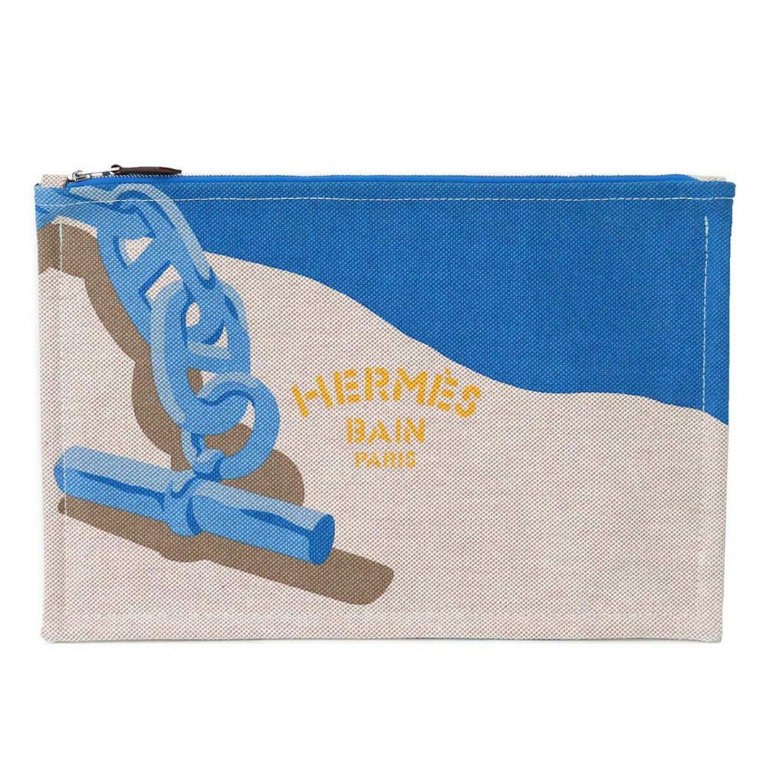 Hermes(エルメス)のエルメス エスカル ア ラ プラージュ Escale a la Plage シェーヌダンクル ヨッティング フラット ポーチ コットン ブルー ニュイ シエル ベージュ 青 シルバー金具 HERMES（新品・未使用品） レディースのファッション小物(ポーチ)の商品写真