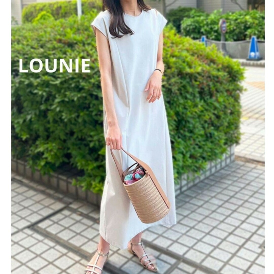 【極美品】LOUNIE　ルーニィ ショルダースリット　ロングワンピース　白系