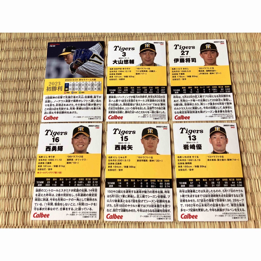 阪神タイガース(ハンシンタイガース)のプロ野球チップスカード　阪神タイガース　6選手 エンタメ/ホビーのトレーディングカード(シングルカード)の商品写真