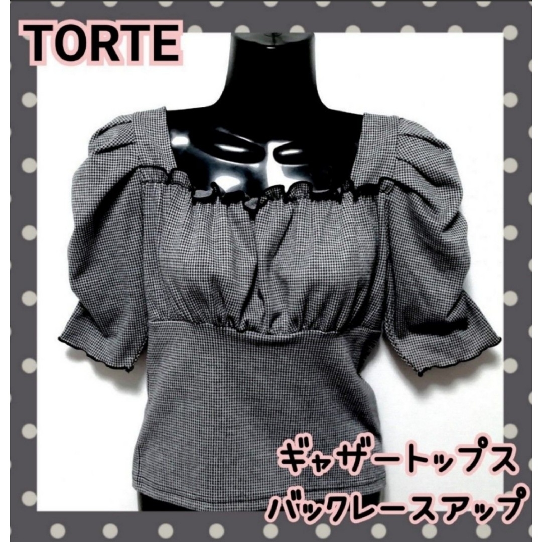 TORTE(トルテ)のTORTE　トルテ　バックレースアップギャザートップス　パワショルトップス　新品 レディースのトップス(カットソー(半袖/袖なし))の商品写真