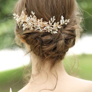 ヘッドドレス ローズゴールド ウェディングヘアアクセサリー フラワーボンネ(ヘッドドレス/ドレス)