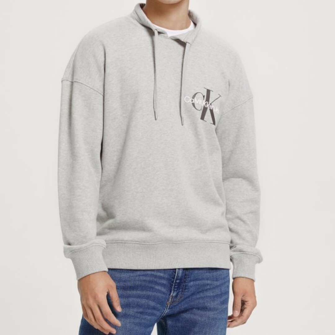 Calvin klein Jeans カルバンクラインジーンズ Two-Tone Monogram Logo Funnel Neck Sweatshirt モノグラムロゴ ハイネックスウェット J319704 M Gray トレーナー プルオーバー トップス【新古品】【Calvin klein Jeans】