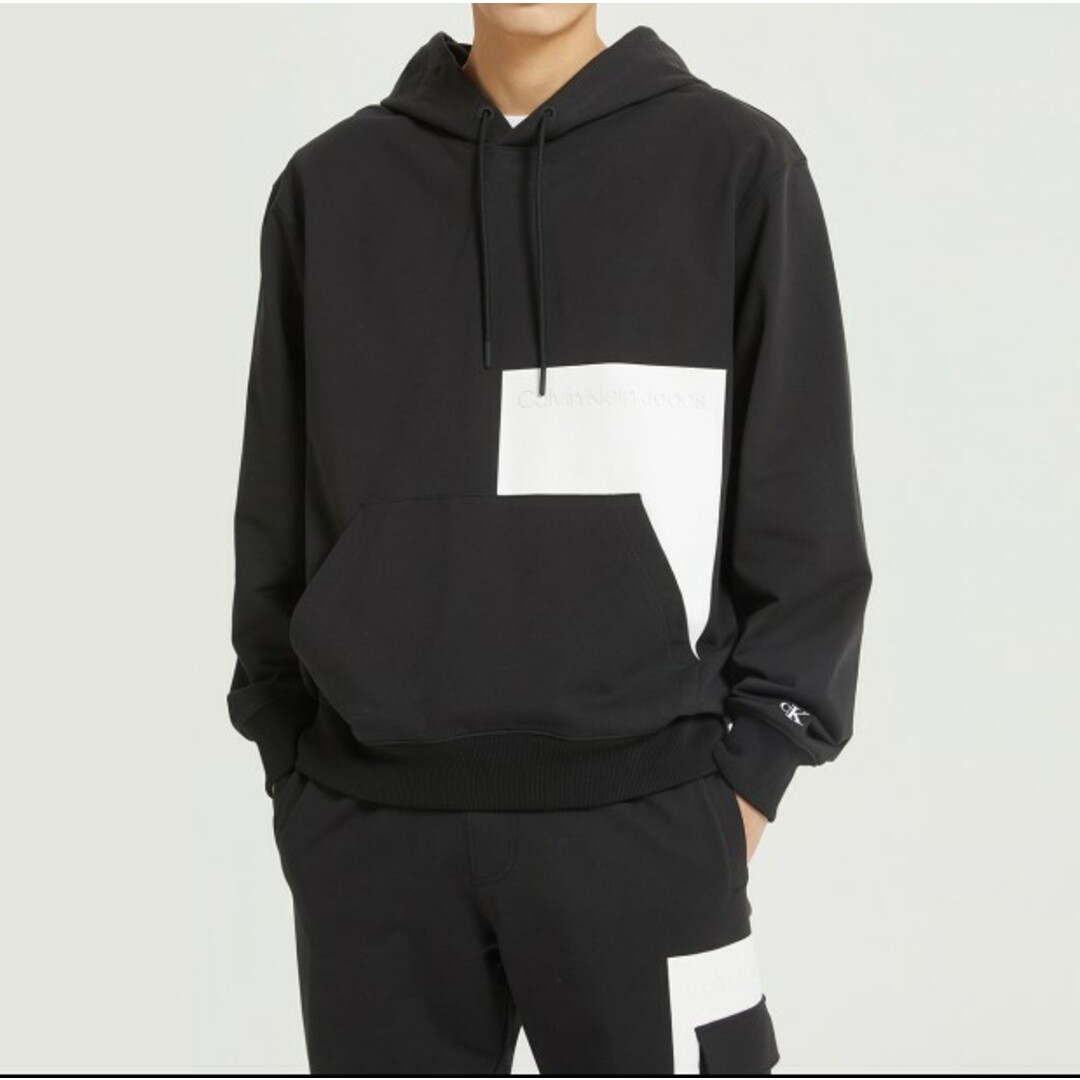 Calvin klein Jeans カルバンクラインジーンズ Color Blocked Logo Hoodie カラーブロックロゴ スウェットプルオーバーパーカー J319949 L BLACK オーバーサイズ トップス【新古品】【Calvin klein Jeans】