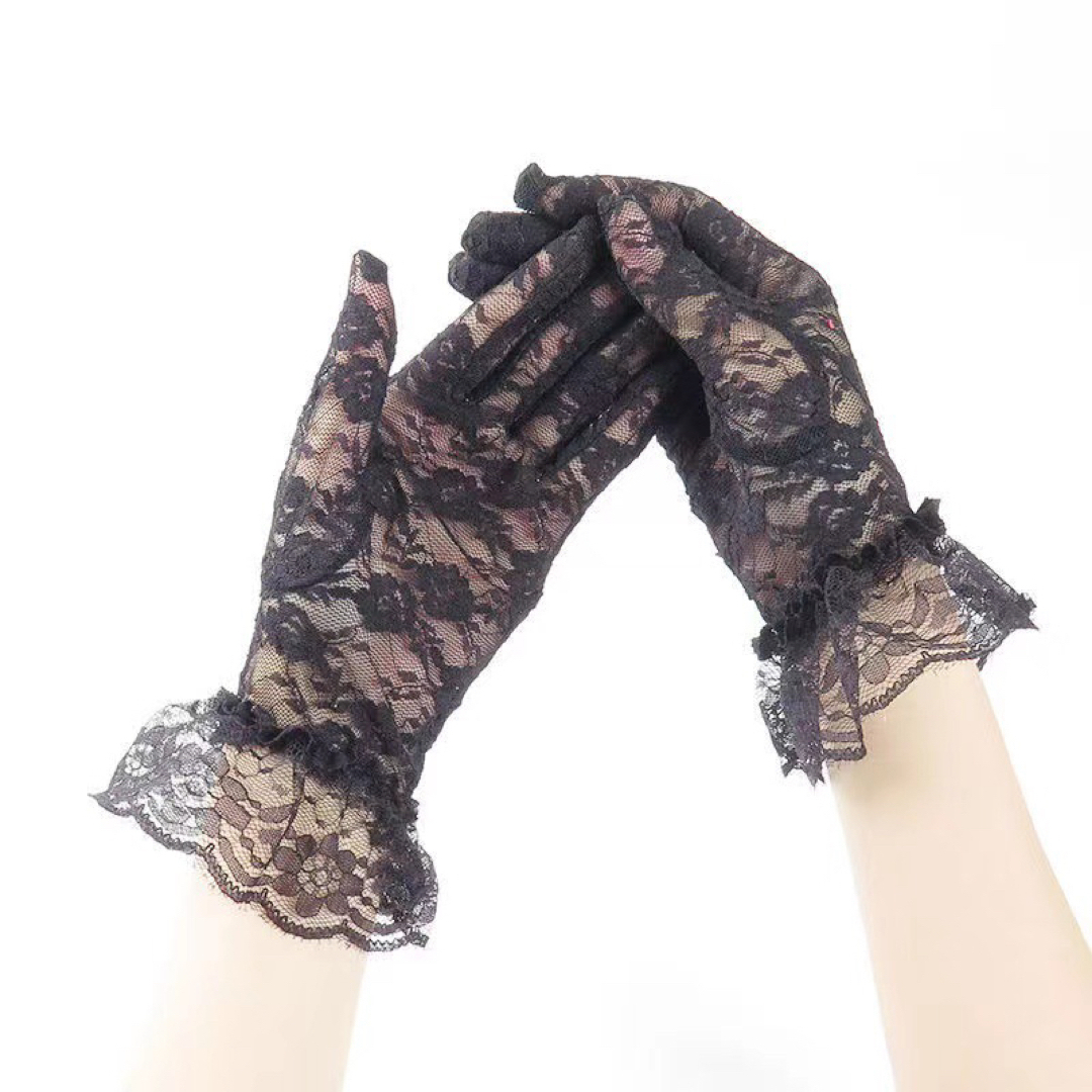 グローブ ブラック レース ウェディング 黒 ショート 伸縮性 ハンドメイドのファッション小物(手袋)の商品写真