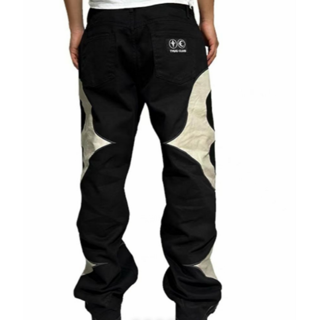 THUG CLUB Leather Black denim pants