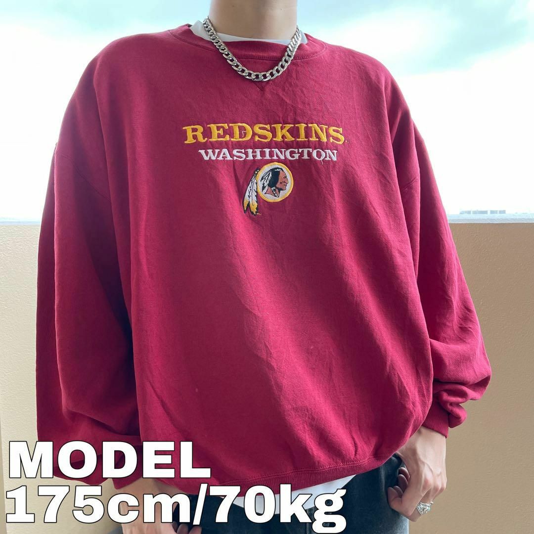 NFL アメリカ製 90s 刺繍ロゴスウェット 赤レッド レッドスキンズ 2XL