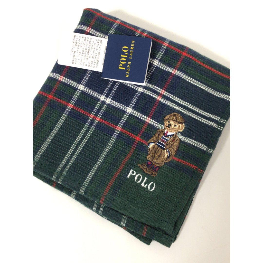 POLO RALPH LAUREN(ポロラルフローレン)の新品　ポロラルフローレン　タオルハンカチ  ベア　ロゴ　刺繍　グリーン メンズのファッション小物(ハンカチ/ポケットチーフ)の商品写真