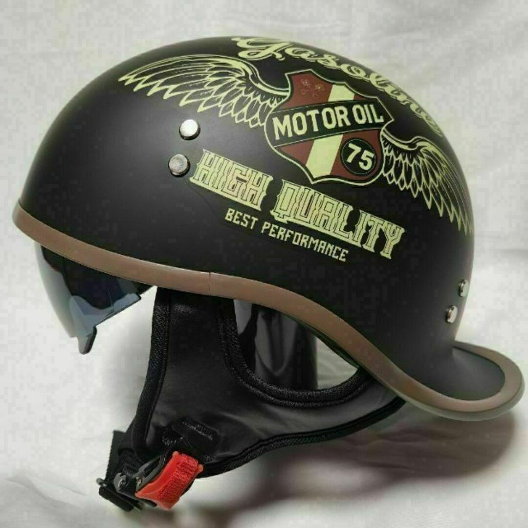 ダックテールヘルメット　バイザー付　グラフィック　半帽　キャップ型　半ヘル