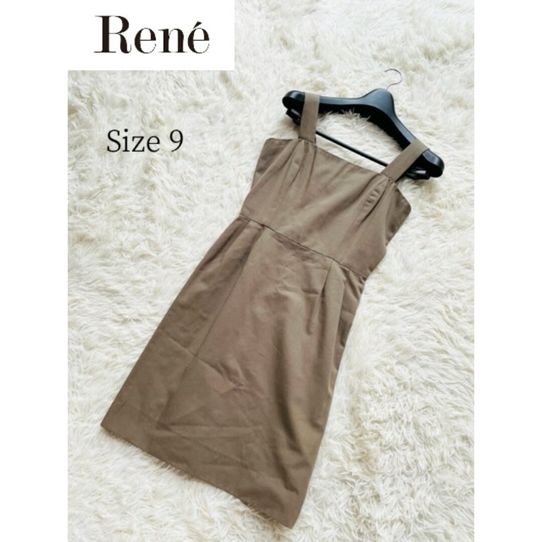 【Rene boutique】ルネ　ノースリーブ膝丈ワンピース　カーキ　9ワンピース