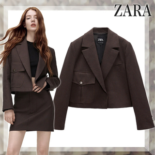 Zara サンド　ベージュ　クロップ　ジャケット　スカート　セットアップ