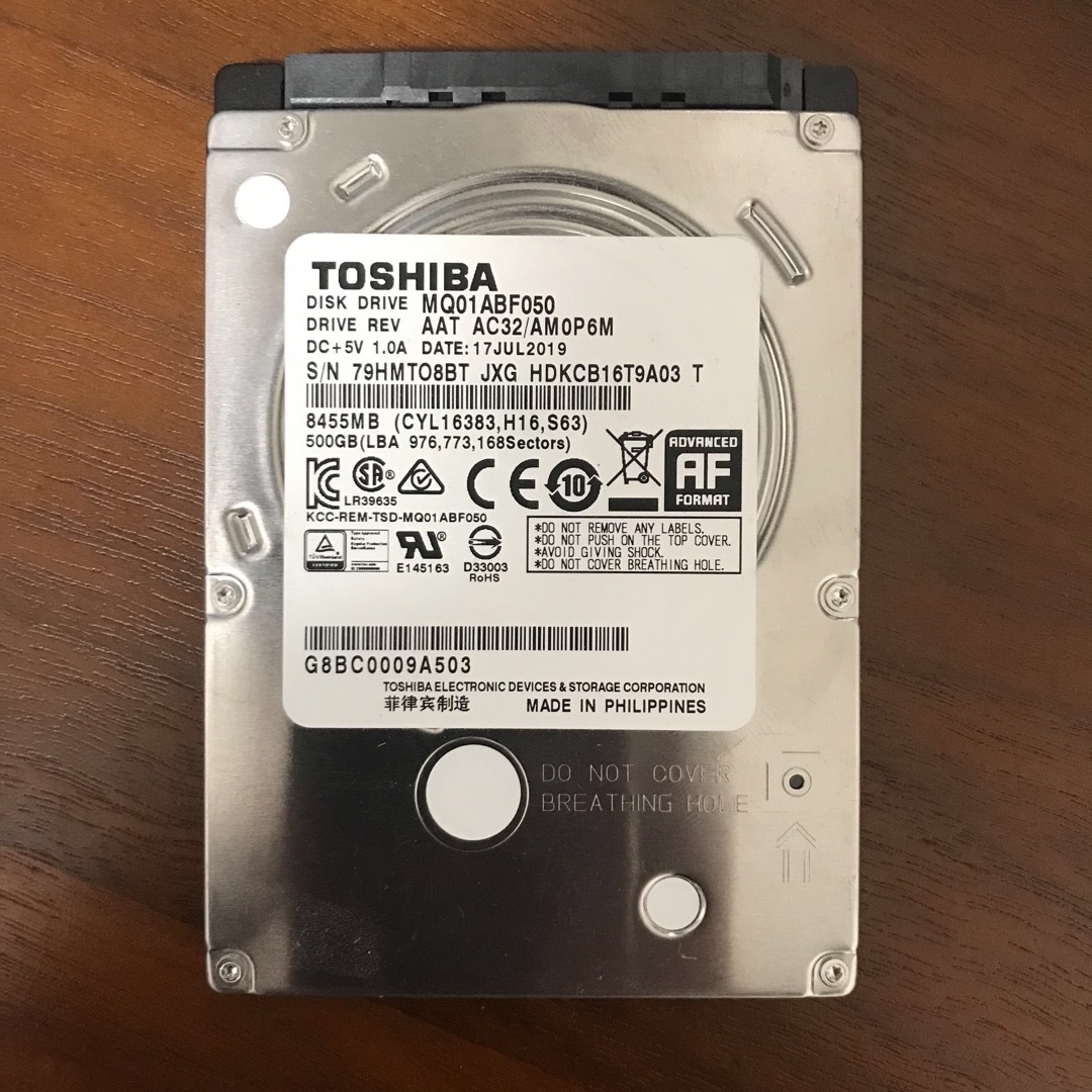 東芝(トウシバ)の東芝 TOSHIBA MQ01ACF050 500GB ① スマホ/家電/カメラのPC/タブレット(PCパーツ)の商品写真