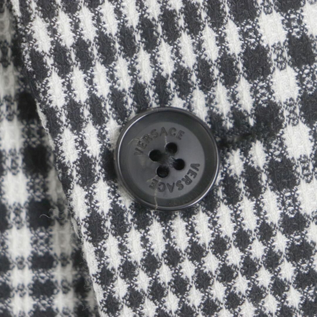 極美品▼2021年製 VERSACE ヴェルサーチ SLIM チェック柄 袖ロゴメタルプレート付き シングルジャケット 黒×白 48 メンズ 伊製 正規品