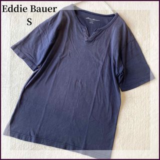 エディーバウアー(Eddie Bauer)のEddie Bauer ネイビー 半袖 キーネック Tシャツ カットソー S(Tシャツ(半袖/袖なし))