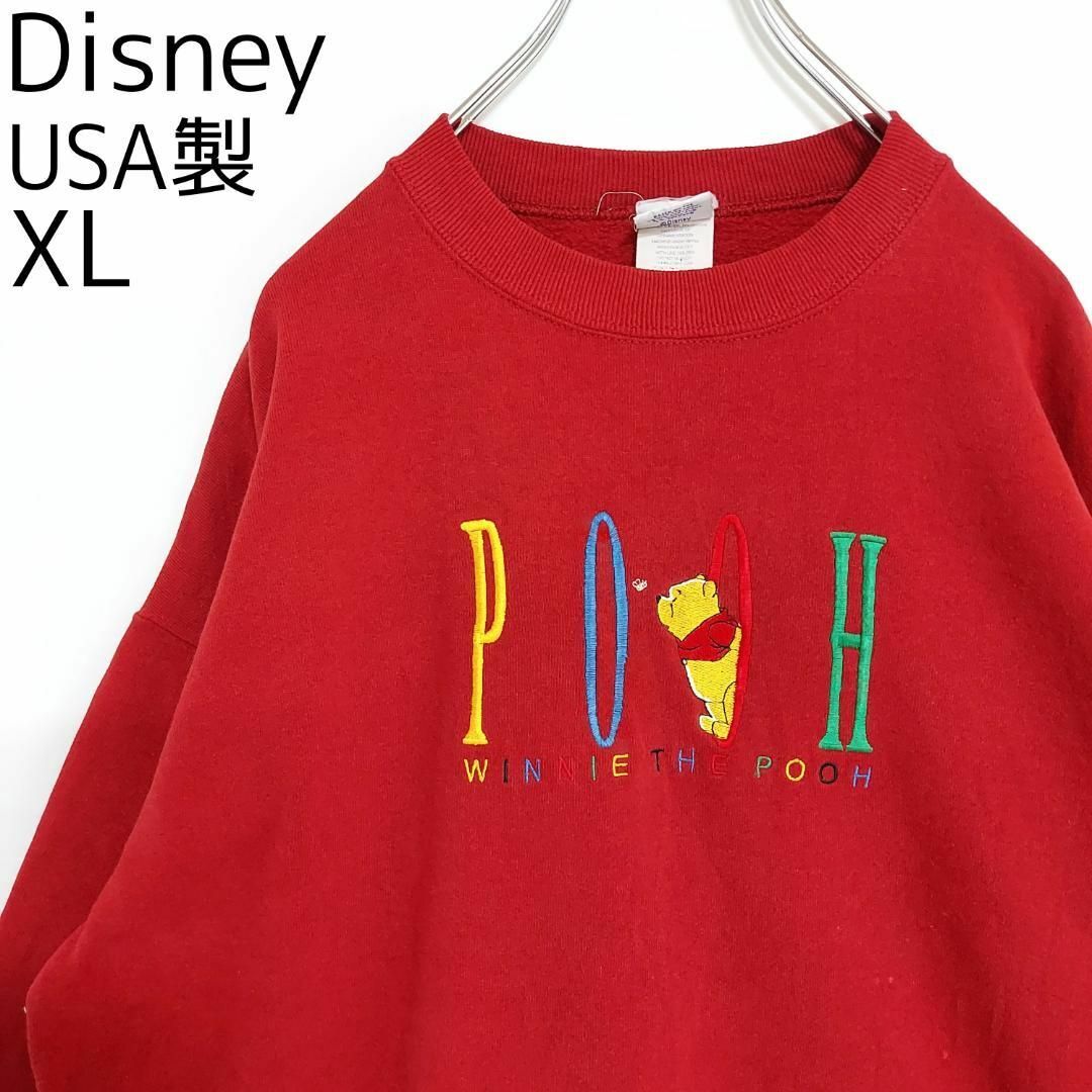 90s USA製 ディズニーDISNEY くまのプーさん 刺繍スウェット キャラ-