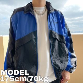 NIKE - 90s 00s ナイキ NIKE 稀少白タグ M ナイロンジャケット 青黒