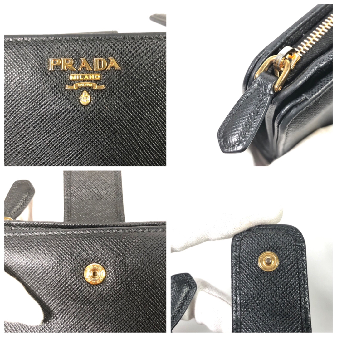 美品✨　保証書付　プラダ　PRADA  二つ折り財布 サフィアーノ レザー 黒