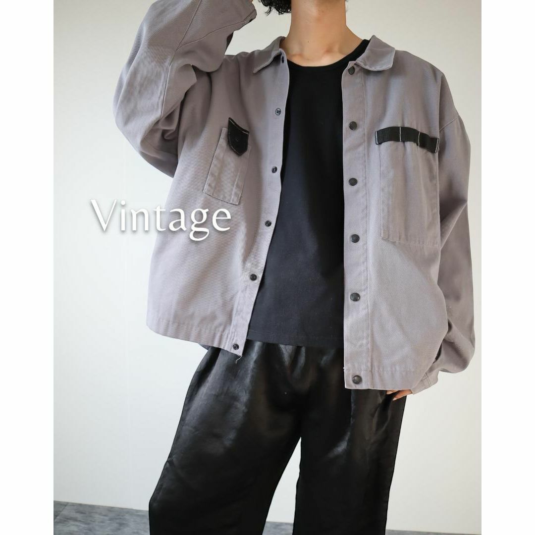 ART VINTAGE(アートヴィンテージ)の【vintage】超 ルーズ ワークジャケット カバーオール 企業ロゴ グレー メンズのジャケット/アウター(カバーオール)の商品写真
