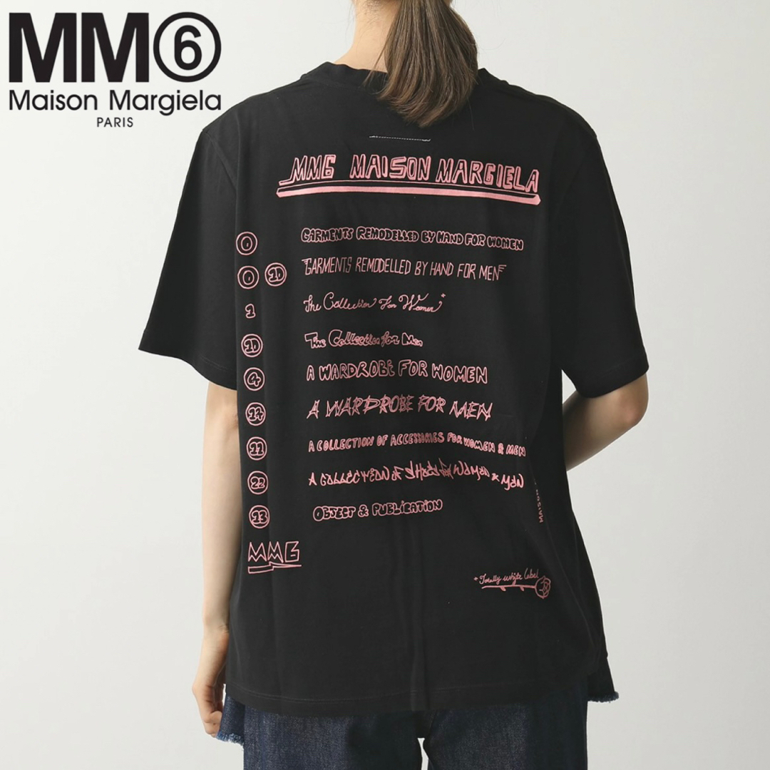 MM6 グラフィティ バックプリント ロゴTシャツ-