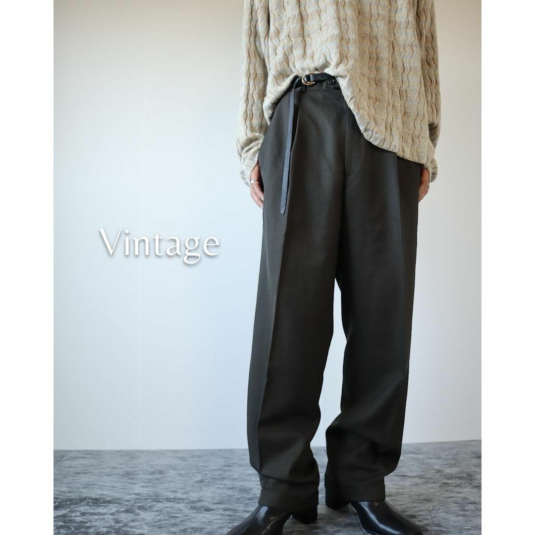 【vintage】バージンウール 2タック ワイド スラックス カーキ W33 | フリマアプリ ラクマ