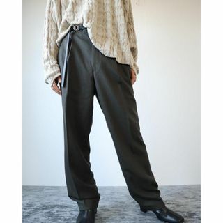 【vintage】バージンウール 2タック ワイド スラックス カーキ W33