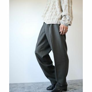 【vintage】バージンウール 2タック ワイド スラックス カーキ W33