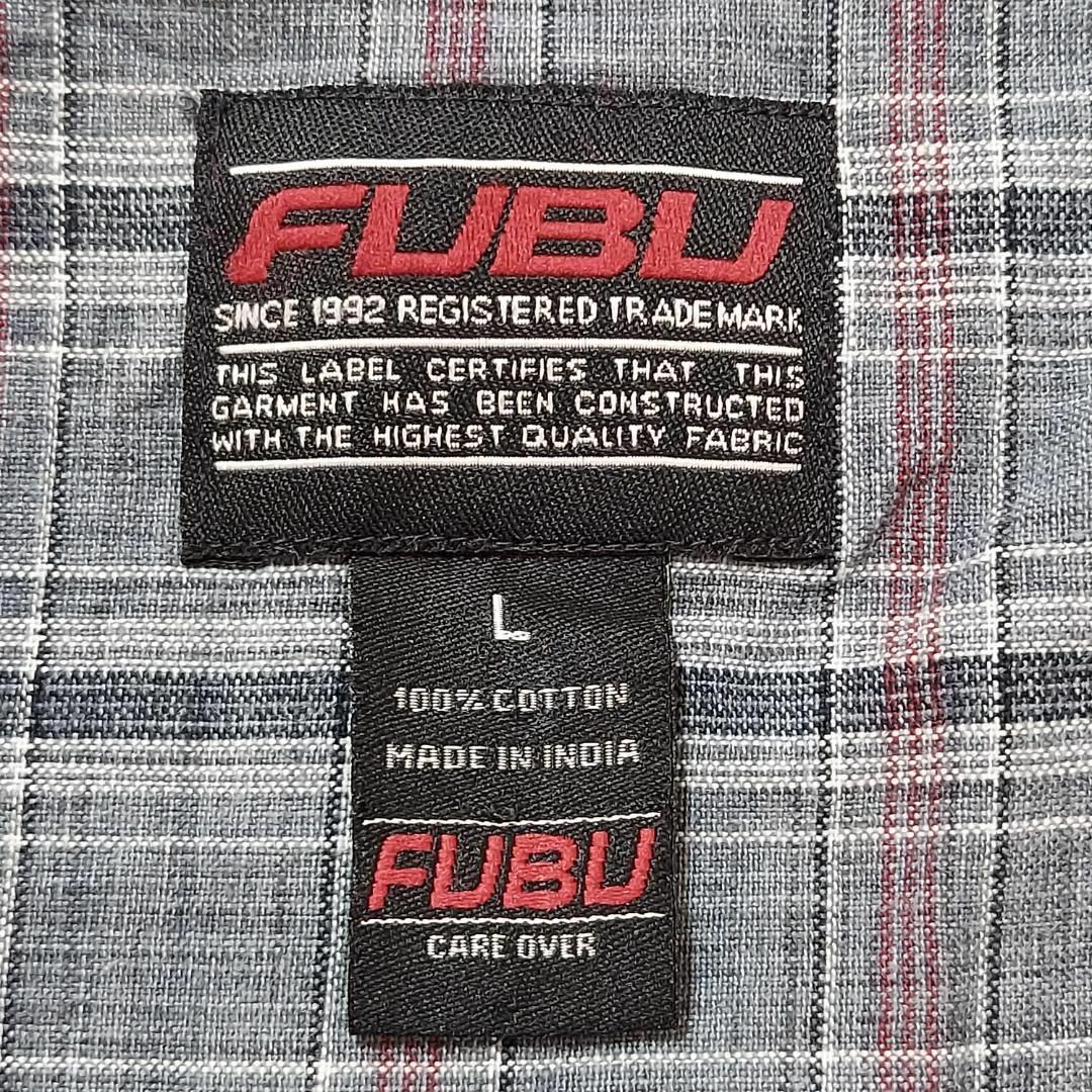 90s フブ FUBU チェックシャツ L グレー ポケット刺繍ロゴワンポイント 4