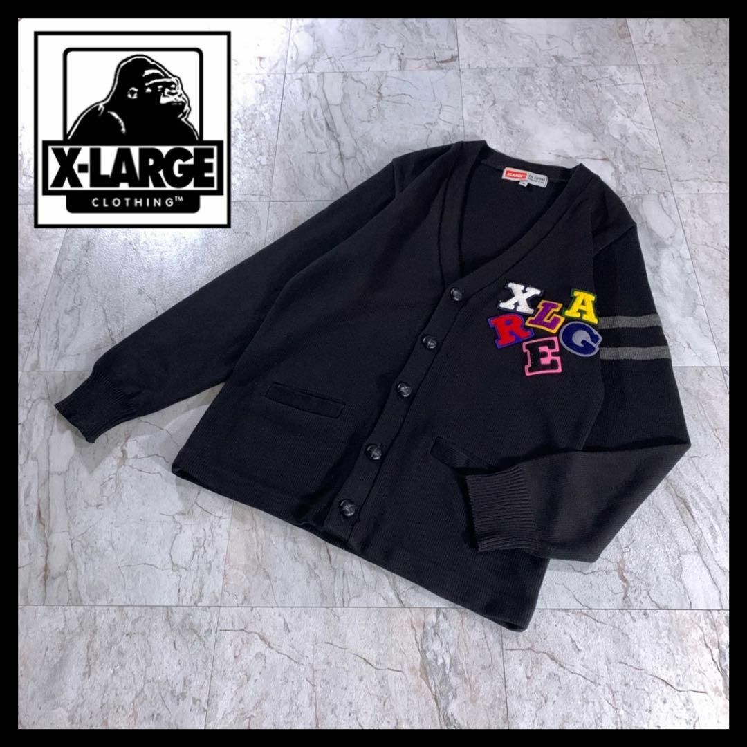 XLARGE エクストララージ ワッペン レタード カーディガン くるみボタン-