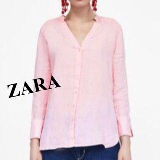 ザラ(ZARA)のZARA★ノーカラーリネンシャツXS/ライトピンク/ナチュラルカジュアル(シャツ/ブラウス(長袖/七分))