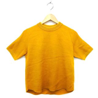 ザラ(ZARA)のザラ KNIT ニット セーター ラウンドヘム リブ ハイゲージ 半袖 M 黄(ニット/セーター)