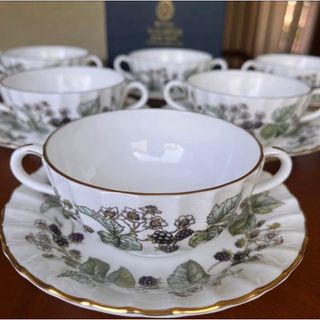 ロイヤルウースター(Royal Worcester)の【未使用美品】ロイヤルウースター★ラビニア★ダブルハンドルC/S 6客　お箱入り(食器)