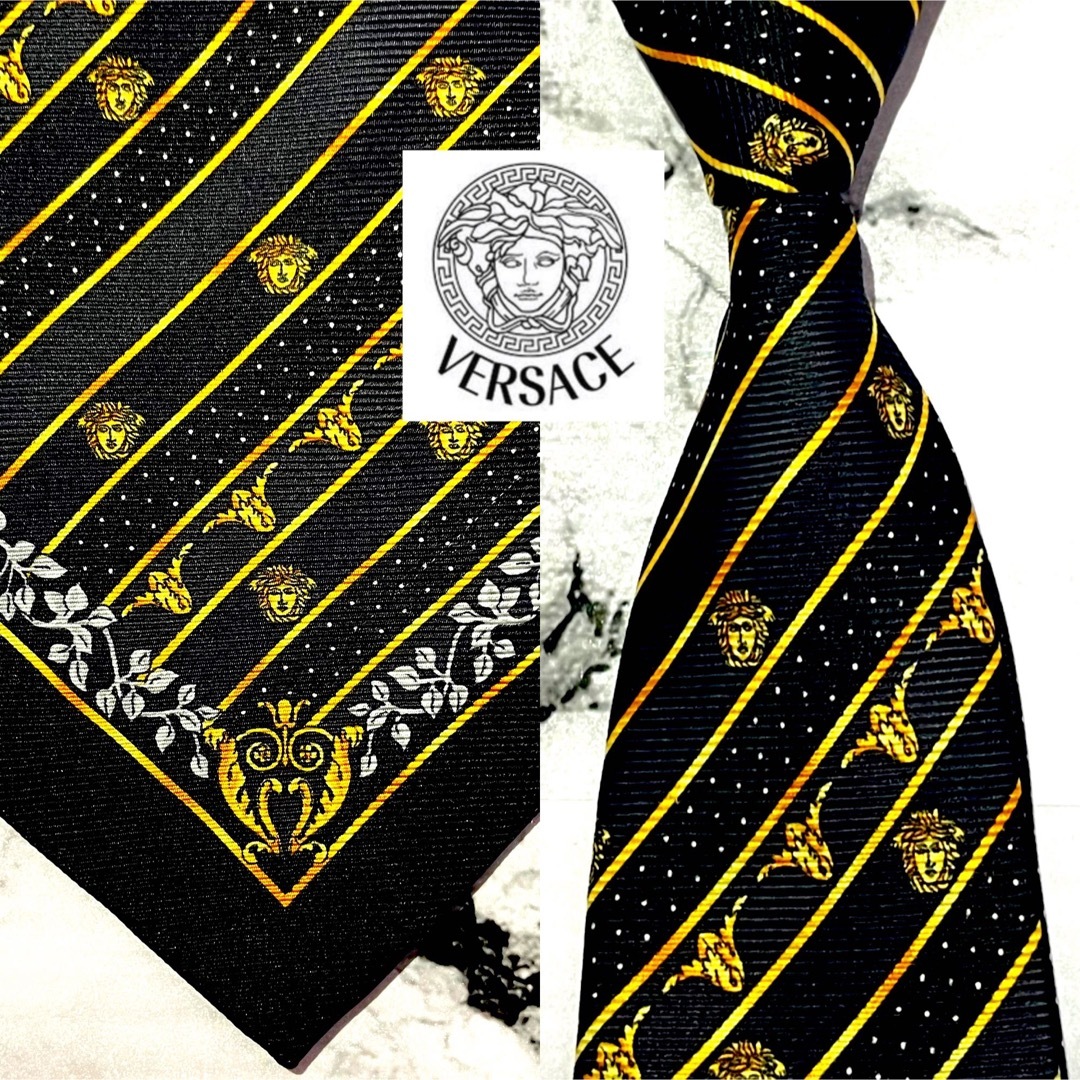 【スカーフ調】VERSACE 高級ネクタイ　イエロー　メデューサ　ヴェルサーチ