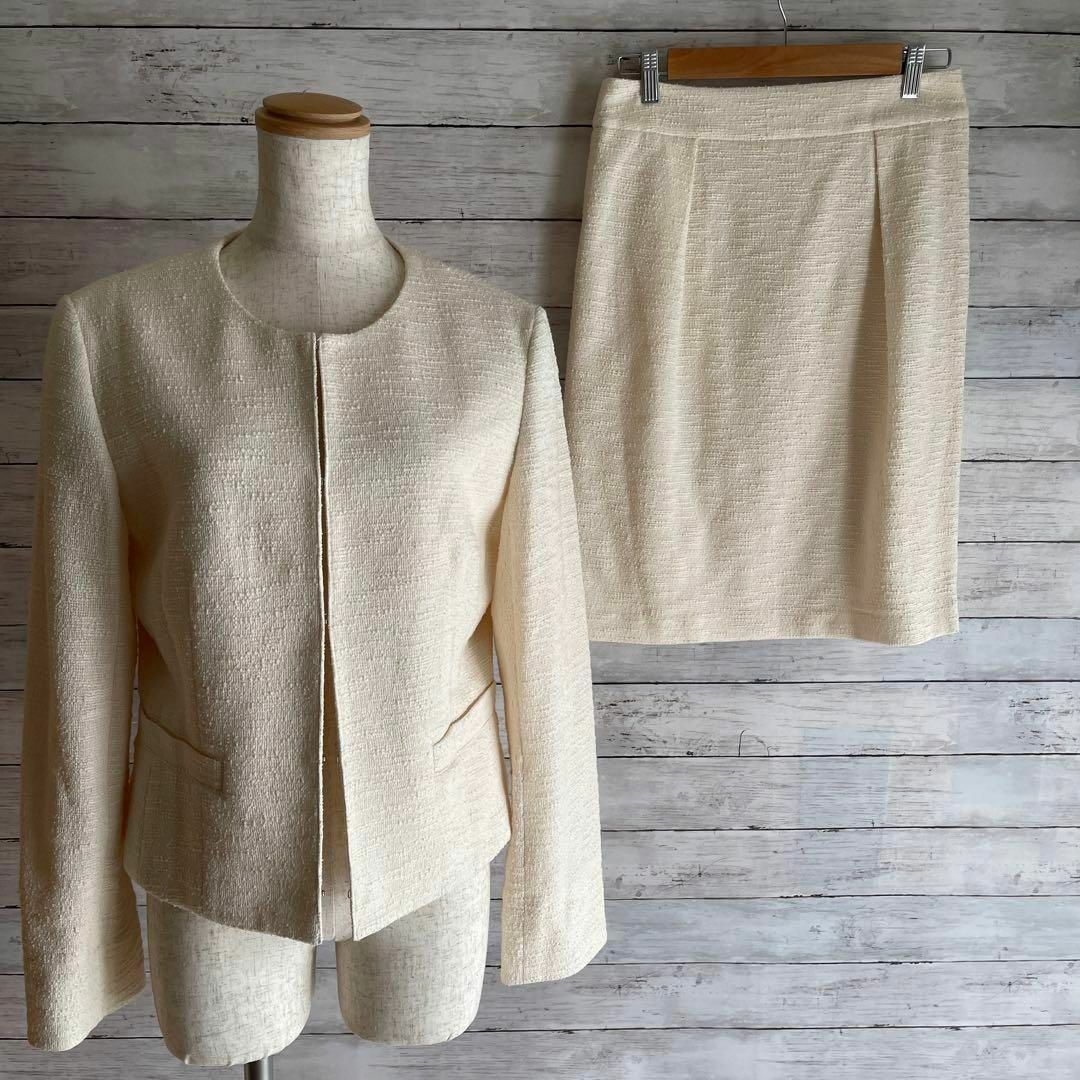PLST - 良品 PLST プラステ ツイード スカートスーツ ノーカラー