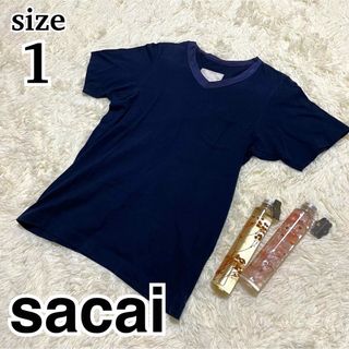 サカイ(sacai)のsacai Tシャツ　Vネック　濃紺　1 S 別布　無地(Tシャツ/カットソー(半袖/袖なし))