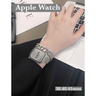 アップルウォッチ(Apple Watch)の【本革】Apple Watchバンド　グレー　ダブルループ　ステンレス(腕時計)