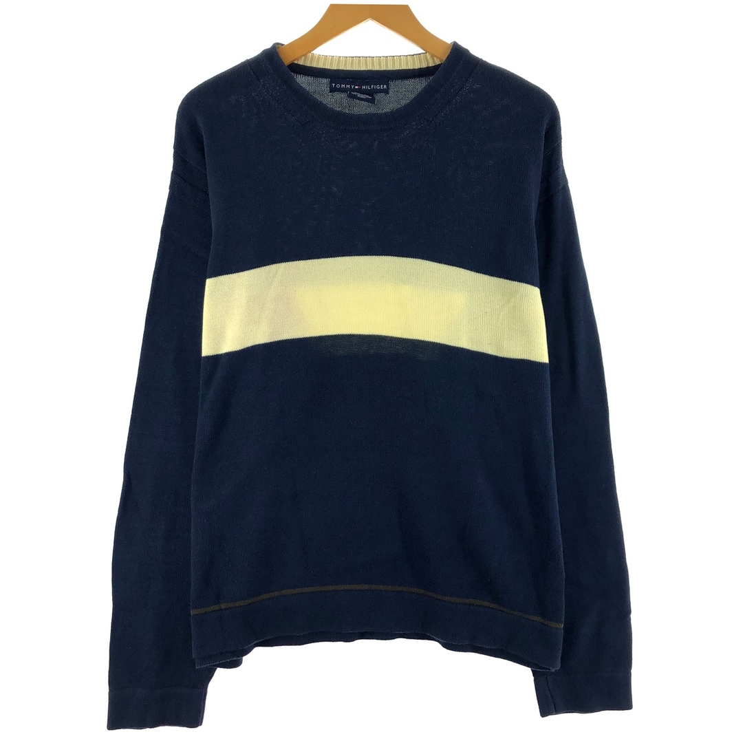 TOMMY HILFIGER(トミーヒルフィガー)の古着 トミーヒルフィガー TOMMY HILFIGER ライン入り コットンニットセーター メンズXL /eaa369571 メンズのトップス(ニット/セーター)の商品写真