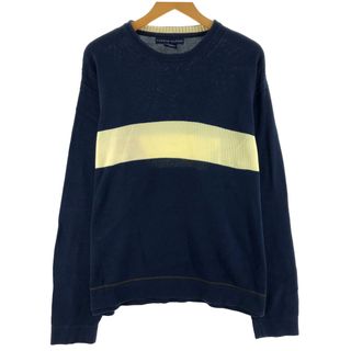 トミーヒルフィガー(TOMMY HILFIGER)の古着 トミーヒルフィガー TOMMY HILFIGER ライン入り コットンニットセーター メンズXL /eaa369571(ニット/セーター)