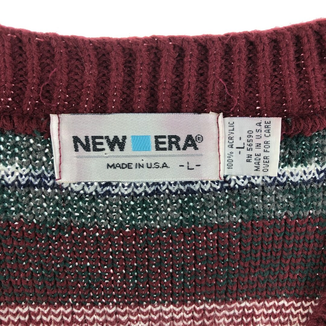 NEW ERA(ニューエラー)の古着 ニューエラ NEW ERA 総柄 アクリルニットカーディガン USA製 メンズXL /eaa369581 メンズのトップス(カーディガン)の商品写真