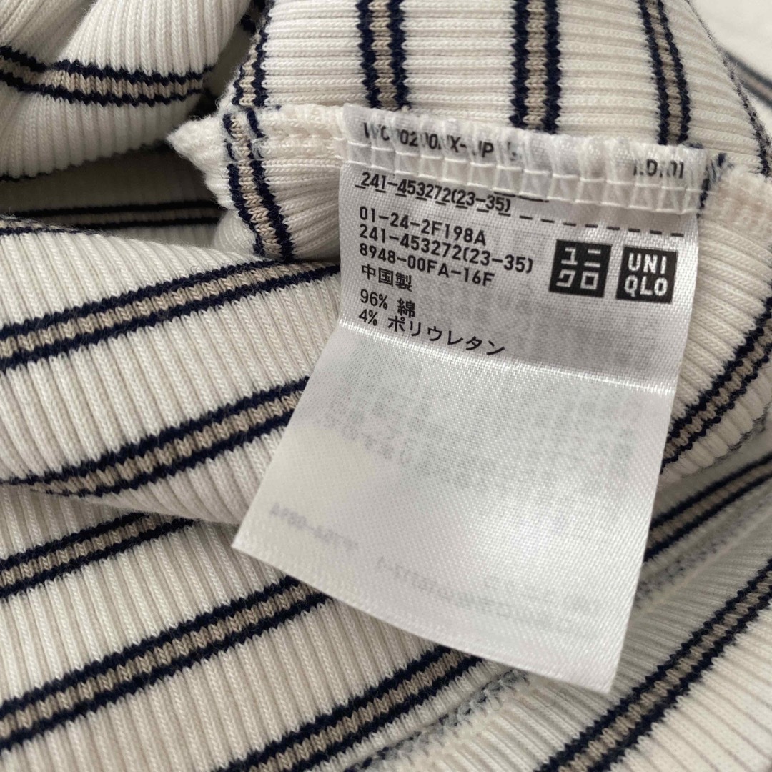 UNIQLO(ユニクロ)のUNIQLO トップス　ボーダー　リブボーダークルーネックT（5分袖) レディースのトップス(Tシャツ(半袖/袖なし))の商品写真