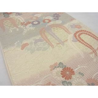 平和屋野田店■夏物 六通柄袋帯 紗紬 草木に秋虫 金糸 逸品 n-kg3145