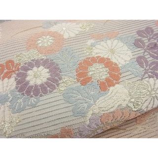 平和屋野田店■夏物 六通柄袋帯 紗紬 草木に秋虫 金糸 逸品 n-kg3145