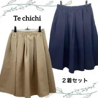 テチチ(Techichi)の２着セット【テチチ】膝丈　フレア　スカート　ベージュ　&　ネイビー(ひざ丈スカート)